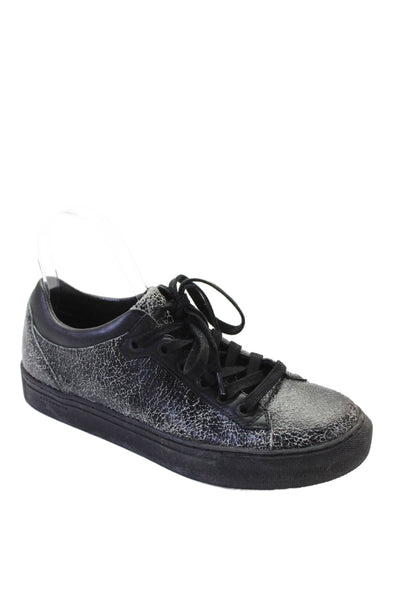 Allsaints Womens Lace Up Round Toe Cracked Leather Sneakers Black Size 39