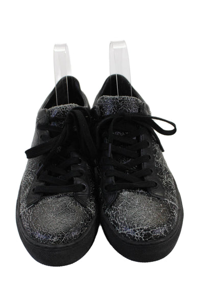 Allsaints Womens Lace Up Round Toe Cracked Leather Sneakers Black Size 39
