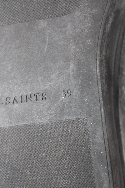 Allsaints Womens Lace Up Round Toe Cracked Leather Sneakers Black Size 39