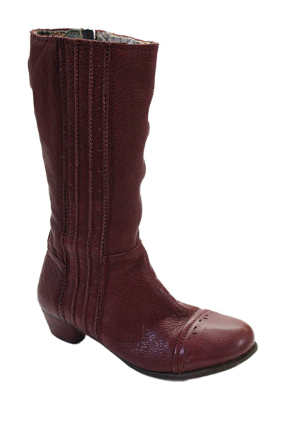 Fly London Womens Side Zip Block Heel Mid Calf Boots Red Leather Size 7
