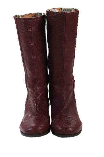 Fly London Womens Side Zip Block Heel Mid Calf Boots Red Leather Size 7