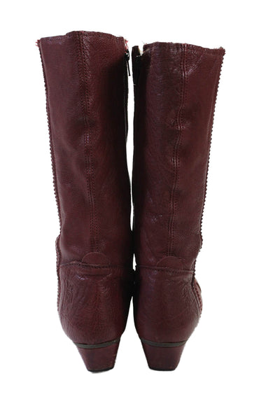 Fly London Womens Side Zip Block Heel Mid Calf Boots Red Leather Size 7