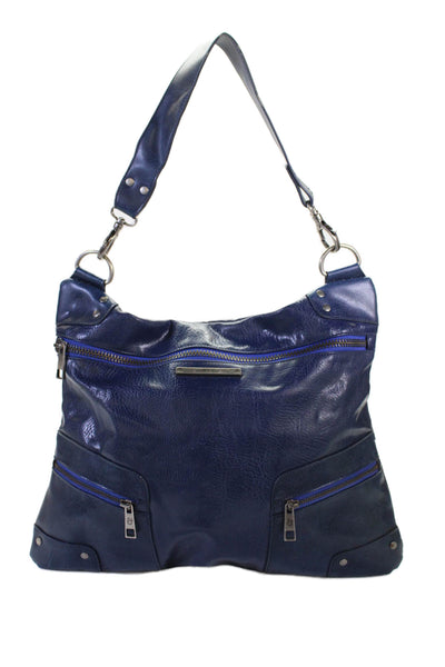 Matt & Nat Womens Single Strap Triple Pocket Front Leather Shoulder Handbag Blue