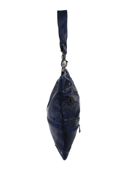 Matt & Nat Womens Single Strap Triple Pocket Front Leather Shoulder Handbag Blue