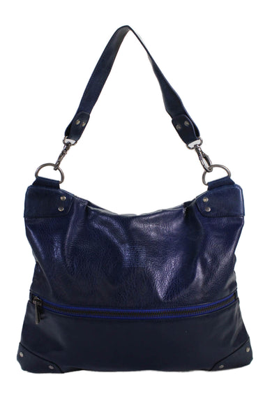 Matt & Nat Womens Single Strap Triple Pocket Front Leather Shoulder Handbag Blue