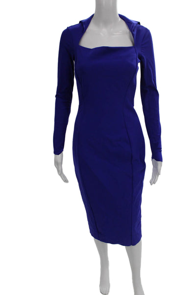 Chiara Boni La Petite Robe Women Bodycon Blue Square Neck Long-Sleeve Size 40
