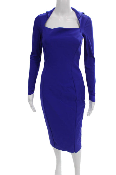 Chiara Boni La Petite Robe Women Bodycon Blue Square Neck Long-Sleeve Size 40
