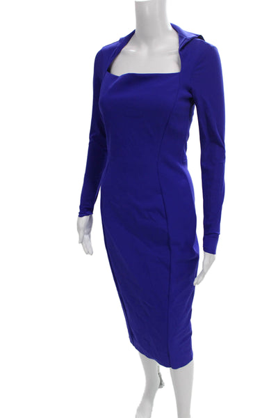 Chiara Boni La Petite Robe Women Bodycon Blue Square Neck Long-Sleeve Size 40
