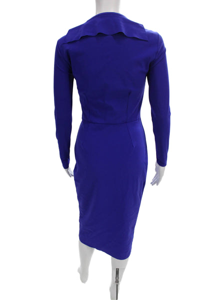 Chiara Boni La Petite Robe Women Bodycon Blue Square Neck Long-Sleeve Size 40