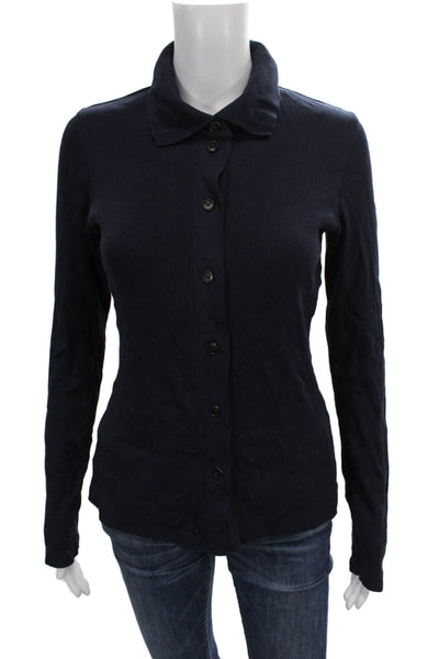 M.M. Lafleur Women Basic Blue Button-Up Blouse Collared Long Sleeve Size M