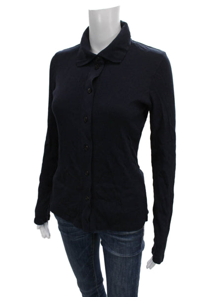 M.M. Lafleur Women Basic Blue Button-Up Blouse Collared Long Sleeve Size M