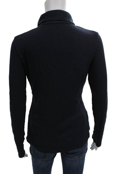 M.M. Lafleur Women Basic Blue Button-Up Blouse Collared Long Sleeve Size M