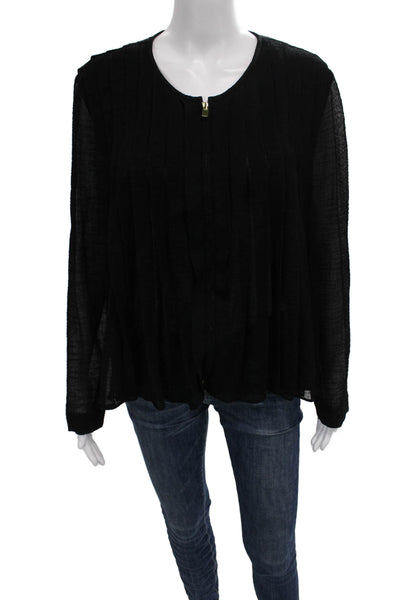 Club Monaco Women Black Basic Blouse Long Sleeve Round Neck Zip Size M