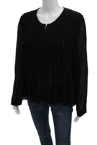 Club Monaco Women Black Basic Blouse Long Sleeve Round Neck Zip Size M