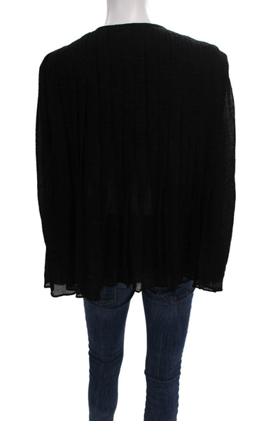 Club Monaco Women Black Basic Blouse Long Sleeve Round Neck Zip Size M