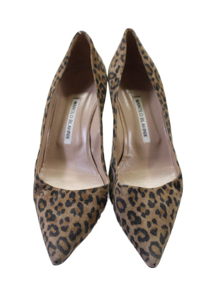 Manolo Blahnik Womens Animal Print Pointed Toe Pumps Brown Black Size 39.5 9.5