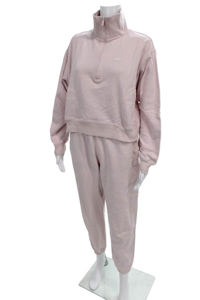 New Balance Women Pink Jogger Pants Cotton Zip Size S