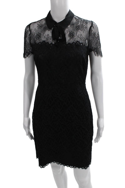 Sandro Womens Mini Floral Collared Short Sleeve Zip Black Nylon Dress Size 4