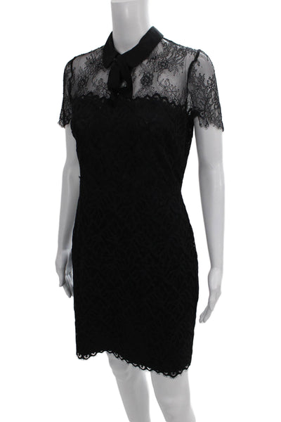 Sandro Womens Mini Floral Collared Short Sleeve Zip Black Nylon Dress Size 4