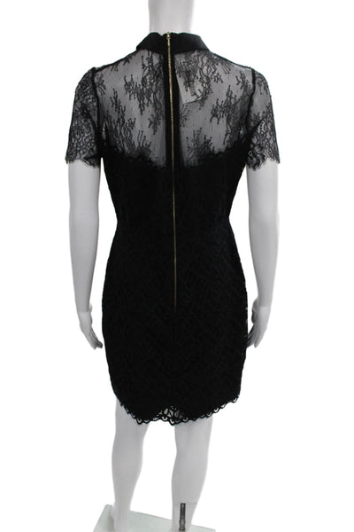 Sandro Womens Mini Floral Collared Short Sleeve Zip Black Nylon Dress Size 4