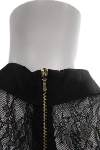 Sandro Womens Mini Floral Collared Short Sleeve Zip Black Nylon Dress Size 4