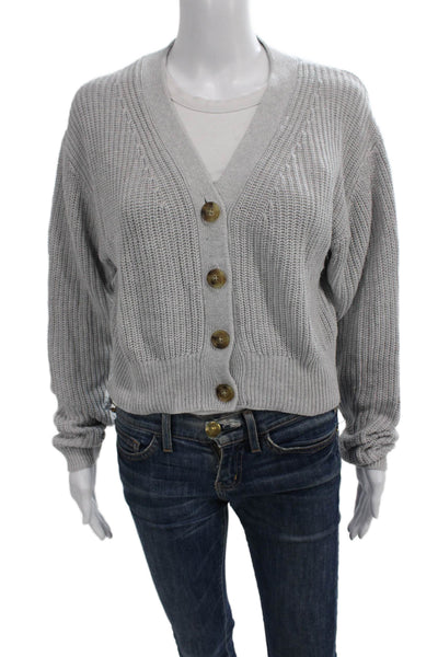 J Crew Womens V-Neck Gray Cotton Cardigan Long Sleeve Size M