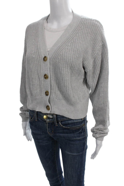 J Crew Womens V-Neck Gray Cotton Cardigan Long Sleeve Size M