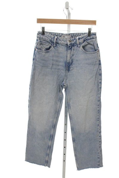 Zara Women Straight Jeans Mid Rise Blue Cotton Size 6