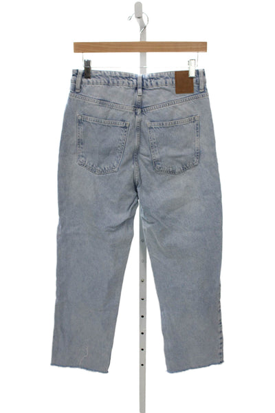 Zara Women Straight Jeans Mid Rise Blue Cotton Size 6