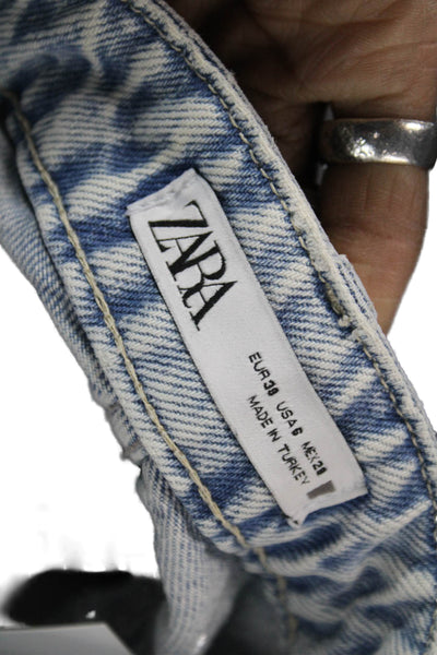 Zara Women Straight Jeans Mid Rise Blue Cotton Size 6