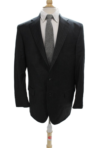 Hart Schaffner Marx Mens Striped Gray Blazer Buttoned Size 44