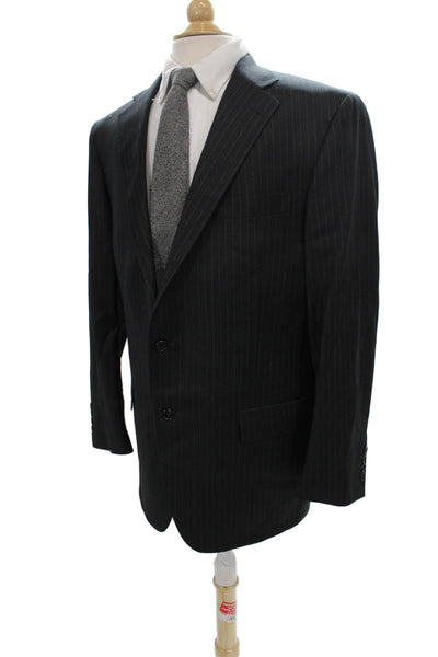 Hart Schaffner Marx Mens Striped Gray Blazer Buttoned Size 44
