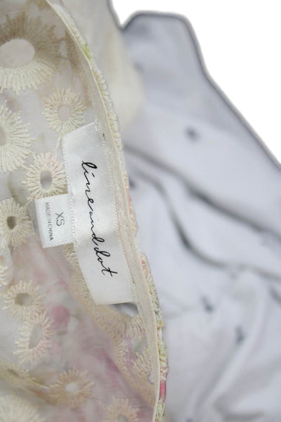 Line And Dot Women Cropped Blouse Ivory Floral V Neck Long Sleeve Size XS