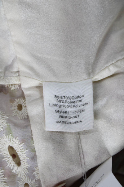 Line And Dot Women Cropped Blouse Ivory Floral V Neck Long Sleeve Size XS