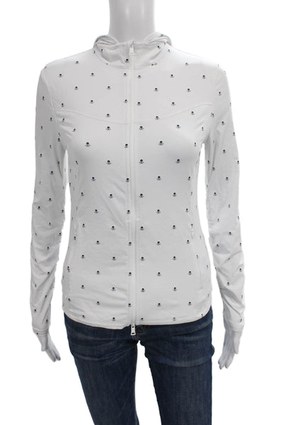 G/Fore Women White Skull Print Full Zip Nylon Hoodie Long Sleeve Size XS