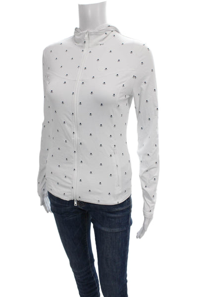 G/Fore Women White Skull Print Full Zip Nylon Hoodie Long Sleeve Size XS