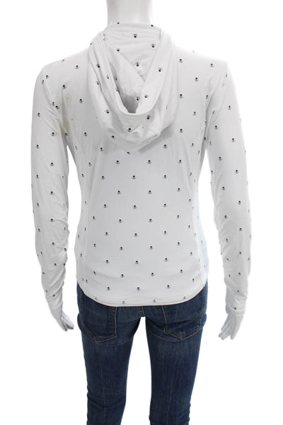 G/Fore Women White Skull Print Full Zip Nylon Hoodie Long Sleeve Size XS