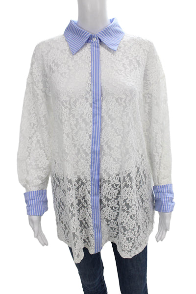 Lioness Women Tunic Button-Up White Floral Collared Long Sleeve Nylon Size S
