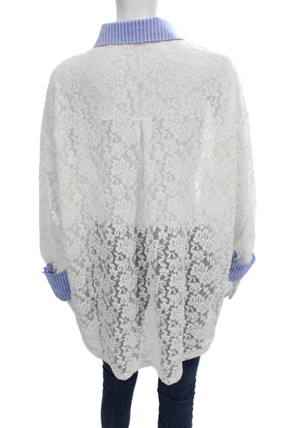 Lioness Women Tunic Button-Up White Floral Collared Long Sleeve Nylon Size S