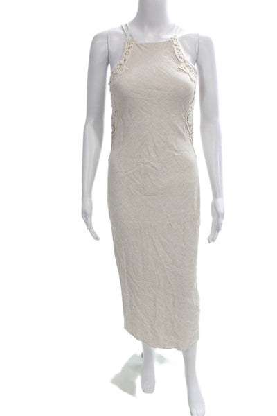 Zara Women Bodycon Dress Beige Halter Lace Up Viscose Sleeveless Size XS