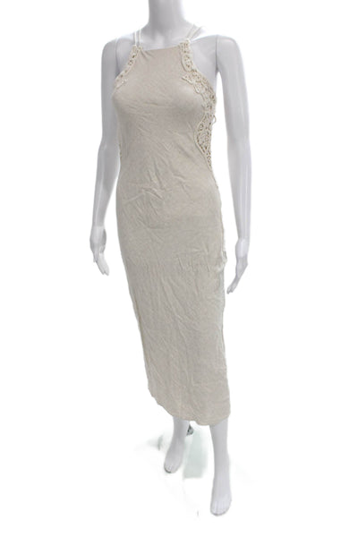 Zara Women Bodycon Dress Beige Halter Lace Up Viscose Sleeveless Size XS