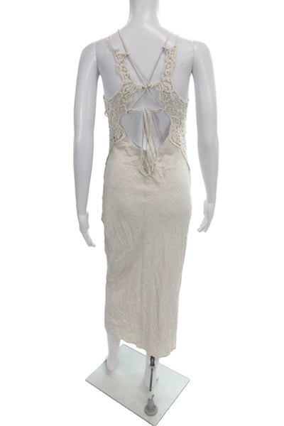 Zara Women Bodycon Dress Beige Halter Lace Up Viscose Sleeveless Size XS