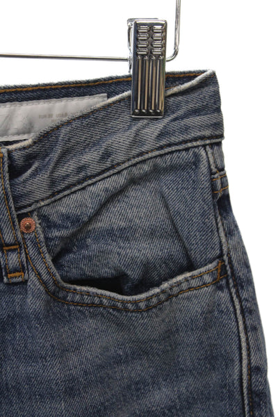 Zara Women Cropped Blue Jeans Button Fly Mid Rise 24in 100% Cotton Size 0