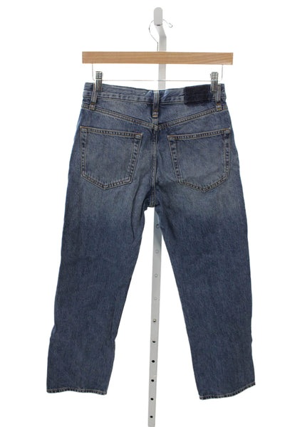Zara Women Cropped Blue Jeans Button Fly Mid Rise 24in 100% Cotton Size 0