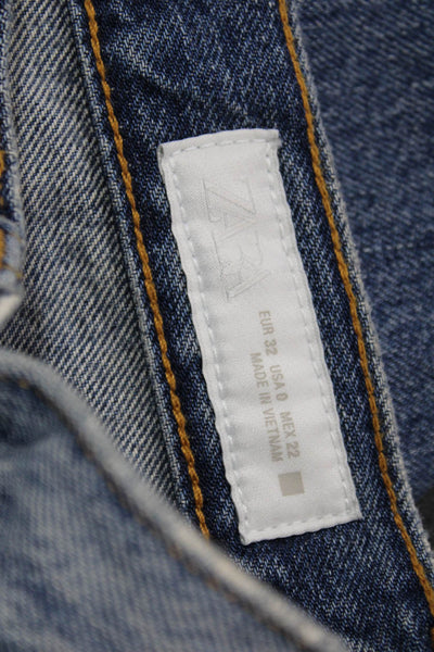 Zara Women Cropped Blue Jeans Button Fly Mid Rise 24in 100% Cotton Size 0