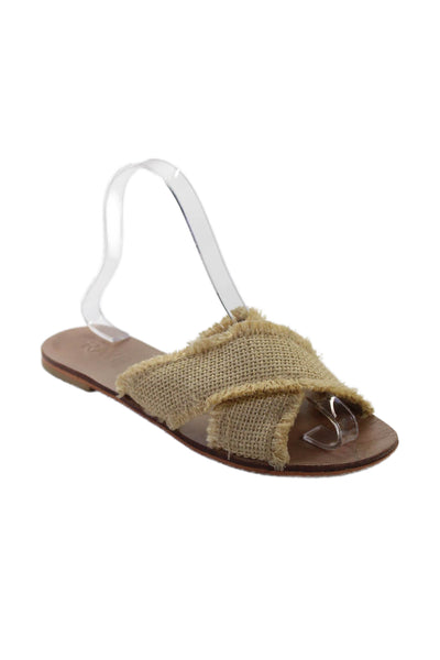 Raye Womens Straw Cross Strap Slide On Sandals Beige Size 6.5