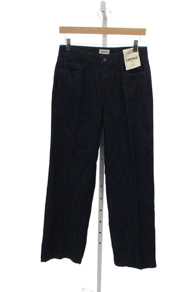 L'Agence Womens Wide Leg Jeans Blue High Rise Cotton Blend Button Size 26