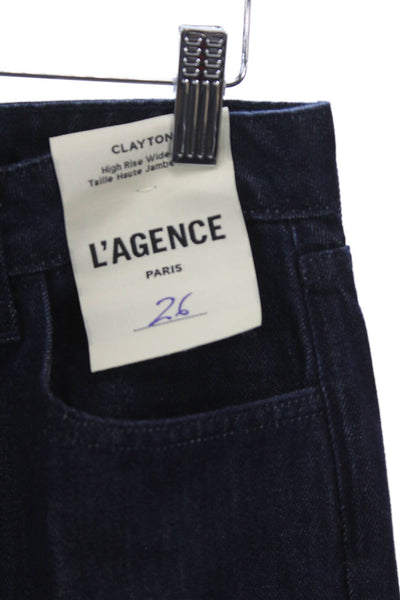L'Agence Womens Wide Leg Jeans Blue High Rise Cotton Blend Button Size 26