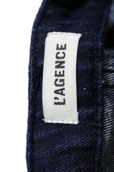 L'Agence Womens Wide Leg Jeans Blue High Rise Cotton Blend Button Size 26
