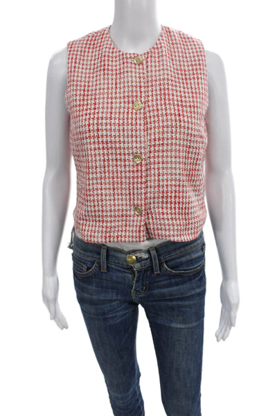 J. Mclaughlin Womens Cropped Tank Red Check Round Neck Polyester Size XS